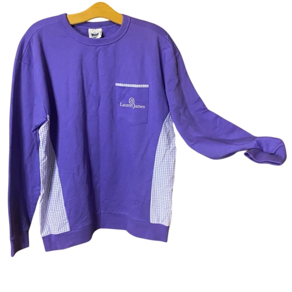Lauren James Violet purple Crewneck with Checkered Accents NWT medium usa made